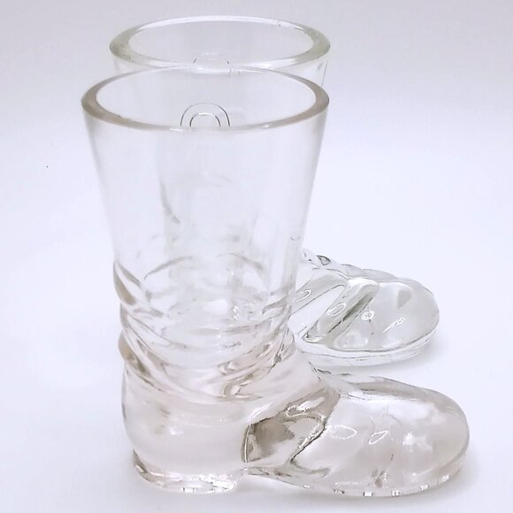 2 Vintage Cowboy Boot Shot Glasses Clear Glass Drinking Serve Ware - Picture 2 of 15